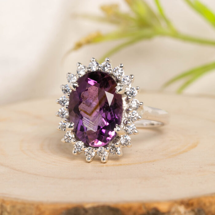 Amethyst Cluster Ring with CZ stone